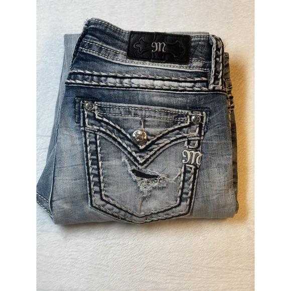 Miss Me Denim - Miss Me Womens Capri Jeans Size 28 Embellished Flap Pocket Rhinestone Butterfly
